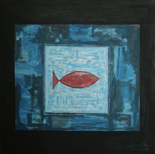 Hugo Reyes Reyes  'Red Fish', created in 2007, Original Painting Oil.