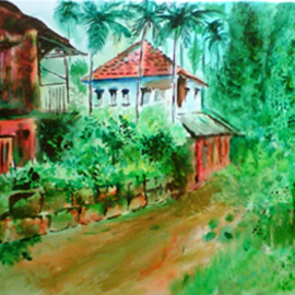 Vinay Baindur: 'Village House', 2007 Acrylic Painting, Landscape. Artist Description:  Indian Village Impression with Acrylic on Canvas. ...