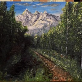 Vinay Baindur: 'snowcapped', 2017 Oil Painting, Landscape. Artist Description: forest with snow- capped mountains...