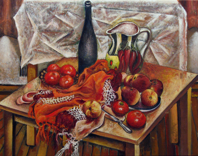 Vladimir Kezerashvili  'Still LIfe With Peaches And Tomatoes', created in 2012, Original Pastel Oil.