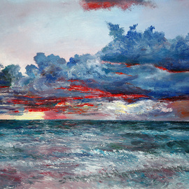 Vladimir Volosov Artwork Evening on the Ocean, 2015 Oil Painting, Marine