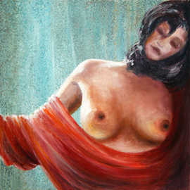 Vladimir Volosov Artwork Girl with red Cape, 2005 Oil Painting, Nudes