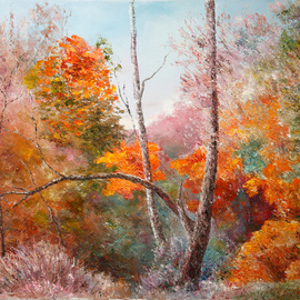 Vladimir Volosov Artwork Misty Autumn, 2014 Oil Painting, Abstract Landscape