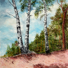 Vladimir Volosov: 'birches on a slope', 2022 Oil Painting, Landscape. Artist Description: I offer free shipping across the planet as my gift to you   the buyer        There is no doubt that visual art is a powerful medium. It has the ability to inspire and to move us deeply.The author s goal to engage the viewer in the creative process. ...