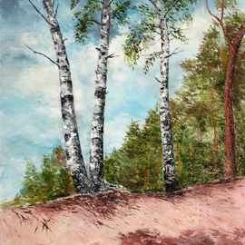 Vladimir Volosov: 'birches on the slope', 2022 Oil Painting, Landscape. Artist Description: The author s style is lyrical realism impressionism.  It is Textured and multilayered painting.  Made with Oil on canvas.  For me, the process of creating a picture is transcendent, I completely dissolve in the process of creation, I am a part of every work.  I want to convey ...
