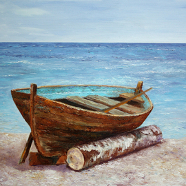 Vladimir Volosov: 'boat on the shore', 2019 Oil Painting, Marine. Artist Description: This artwork is an original unique textured oil painting on Nanvas on a wooden frame, painted using a palette knife. Original artistaEURtms style aEUR