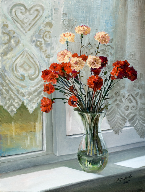 Artist Vladimir Volosov. 'Carnations' Artwork Image, Created in 2007, Original Painting Oil. #art #artist