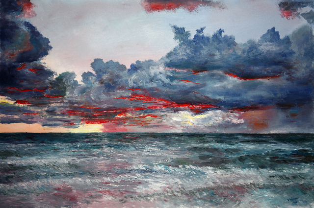 Artist Vladimir Volosov. 'Evening On The Ocean' Artwork Image, Created in 2014, Original Calligraphy. #art #artist