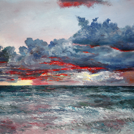 Vladimir Volosov: 'evening on the ocean', 2014 Oil Painting, Marine. Artist Description: When I create my piece, I wish to convey the emotions I feel for the scene or objects to the viewer. I want the viewer to be an active participant in my joy, melancholy, humor, nostalgia. To me, the process of creating a work is transcendental I am ...