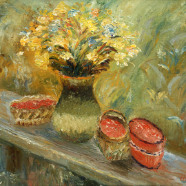 Vladimir Volosov: 'forest joy', 1995 Oil Painting, Still Life. Artist Description: The author s style is lyrical realism impressionism.  It is Textured and multilayered painting.  Made with Oil on canvas. Undoubtedly, fine art is a powerful medium.  It has the ability to inspire and touch us deeply.  For me, the process of creating a picture is transcendent, I completely ...
