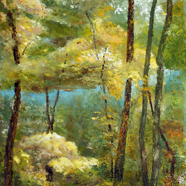 Vladimir Volosov: 'forest melody', 2022 Oil Painting, Landscape. Artist Description:      This artwork is an original unique terxtured oil painting on canvas on a wooden frame, painted using a palette knife. Original artistaEURtms style aEUR