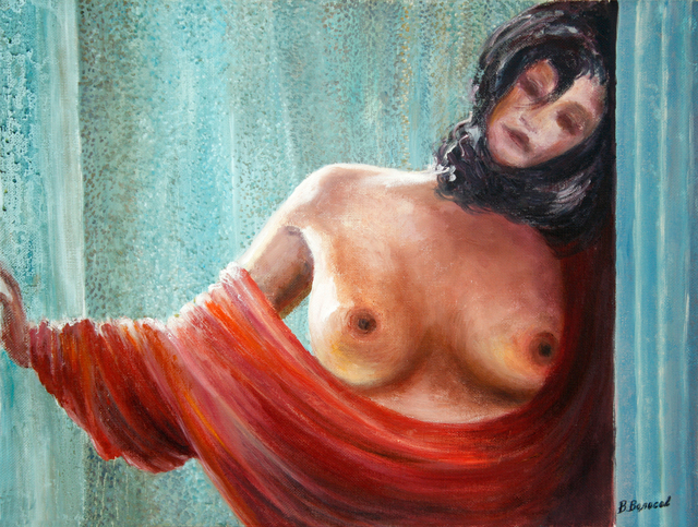 Artist Vladimir Volosov. 'Girl With Red Cape' Artwork Image, Created in 2005, Original Calligraphy. #art #artist