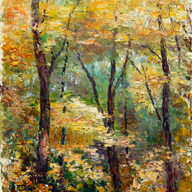 Vladimir Volosov: 'in dense forest', 2010 Oil Painting, Landscape. Artist Description: The author s style is lyrical realism impressionism.  It is Textured and multilayered painting.  Made with Oil on canvas. There is no doubt that visual art is a powerful medium. It has the ability to inspire and to move us deeply  For me, the process of creating a ...
