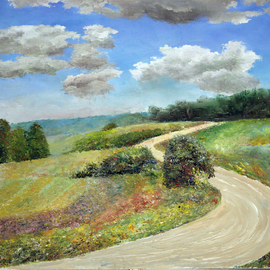 Vladimir Volosov: 'landscape with the road', 2010 Oil Painting, Landscape. Artist Description: The author s style is lyrical realism impressionism.  It is Textured and multilayered painting.  Made with Oil on canvas.  For me, the process of creating a picture is transcendent, I completely dissolve in the process of creation, I am a part of every work.  I want to convey ...