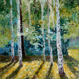 Vladimir Volosov: 'long shadows in the forest', 2016 Oil Painting, Landscape. Artist Description: My journey into art has been a long one. Thirty years of intense scientific work at the forefront of modern physics gave me deep knowledge of the laws of light and color that surround us at different times of day and times of year. Having gained all this ...
