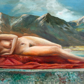 maid laying on scarlet By Vladimir Volosov