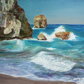 Vladimir Volosov: 'ocean and mountains', 2018 Oil Painting, Marine. Artist Description: When I create my piece, I wish to convey the emotions I feel for the scene or objects to the viewer. I want the viewer to be an active participant in my joy, melancholy, humor, nostalgia. To me, the process of creating a work is transcendental I am ...