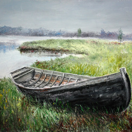 Vladimir Volosov: 'old boat', 2020 Oil Painting, Marine. Artist Description: This artwork is an original unique textured oil painting on Nanvas on a wooden frame, painted using a palette knife. Original artistaEURtms style aEUR