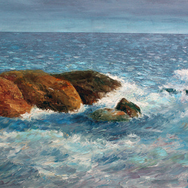 Vladimir Volosov: 'the battle of water and stones', 2023 Oil Painting, Marine. Artist Description:        There is no doubt that visual art is a powerful medium. It has the ability to inspire and to move us deeply.The author s goal to engage the viewer in the creative process. He invites the viewer to go their own way and become a co- author, ...