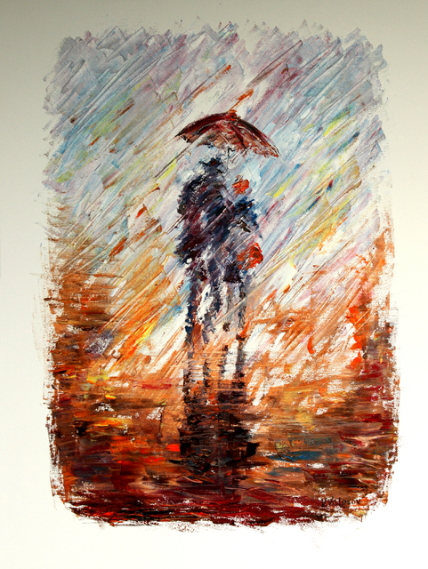 Artist Vladimir Volosov. 'Together Under The Rain' Artwork Image, Created in 2019, Original Calligraphy. #art #artist