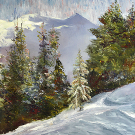 Vladimir Volosov: 'winter in the mountains', 2005 Oil Painting, Landscape. Artist Description: This is an original unique textured oil painting on on gallery wrapped canvas. The painting was created using professional quality oil paints. Original Artist Style aEUR