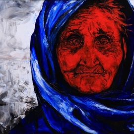 Volodya Hubanov: 'the blue scarf', 2016 Oil Painting, Portrait. Artist Description: a look says it all...