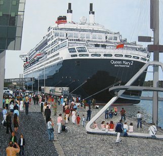 Volova Volova: 'Queen Mary2', 2007 Acrylic Painting, Figurative.   maiden call in Rotterdam in 2004 schip cruise piepel port   ...