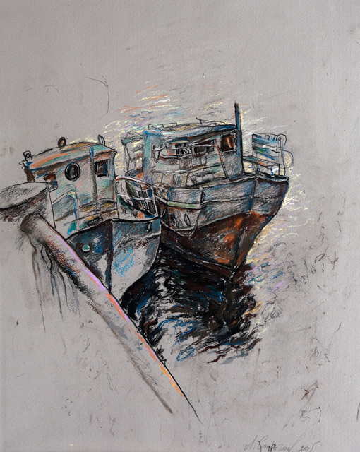 Artist Leonid Stroganov. 'Boats' Artwork Image, Created in 2015, Original Drawing Pastel. #art #artist