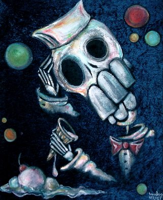 Voodoo Velvet: 'Whats Important ', 2011 Acrylic Painting, Death.  Acrylic painted on blue velvet, velvet painting. Come see the bizarre, the beautiful, the surreal!One of a kind original velvet paintings, created for your enjoyment.  For more information visit: www. voodoovelvet. com ...