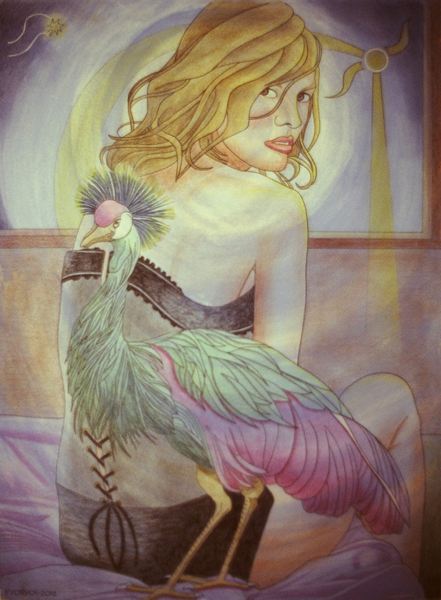 Walter Fydryck: 'walk in', 2012 Other Drawing, Birds. Women with bird...