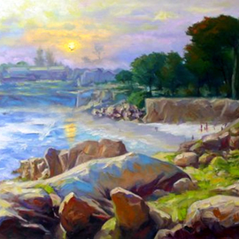 Daniel Wall: 'Golden Sun', 2007 Oil Painting, Cityscape. Artist Description: Intense Impressionism is characterized by unsurpassed intensity and boldness. Daniel Wall' s Intense Impressionist techniques include big, conspicuous strokes created with palette knives, extreme texture with heavy paints, intensified vibrant colors, and exaggerated striking effects of lights....