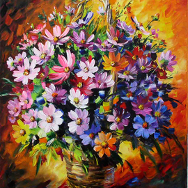 Daniel Wall: 'Romantic Dream', 2009 Oil Painting, Still Life. Artist Description:   Beautiful, Colorful and Romantic bouquet. Original oil bouquet well done by Daniel With with palette knife  ...