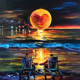 Daniel Wall: 'romantic beach nigh', 2020 Oil Painting, Landscape. Artist Description: caribbean, caribbean islands, Cruises, Romantic Beach...