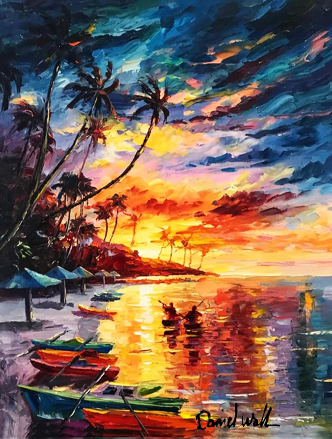 Daniel Wall  'Romantic Caribbean Island', created in 2020, Original Printmaking Giclee.