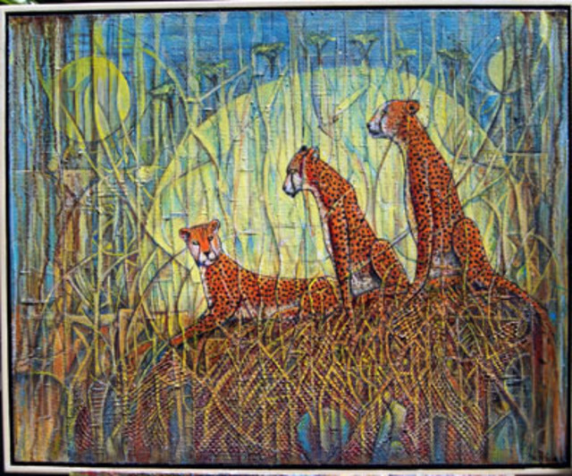 Artist Walter Crew. 'Walters Cheetahs' Artwork Image, Created in 2011, Original Painting Acrylic. #art #artist