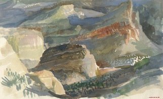 Walter King: 'Apache Butte', 2004 Watercolor, Landscape.    It was very cold above The Flying Dutchman Saloon the afternoon I painted this. The Superstition Mtns are cold in January.  ...