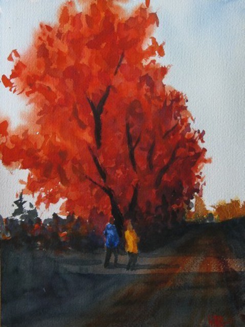 Artist Kenneth Ware. 'Autumn Walk' Artwork Image, Created in 2005, Original Watercolor. #art #artist