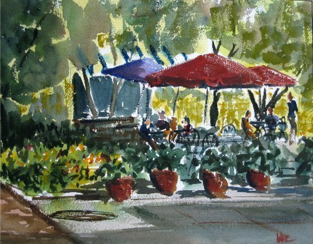 Kenneth Ware  'Cafe', created in 2005, Original Watercolor.