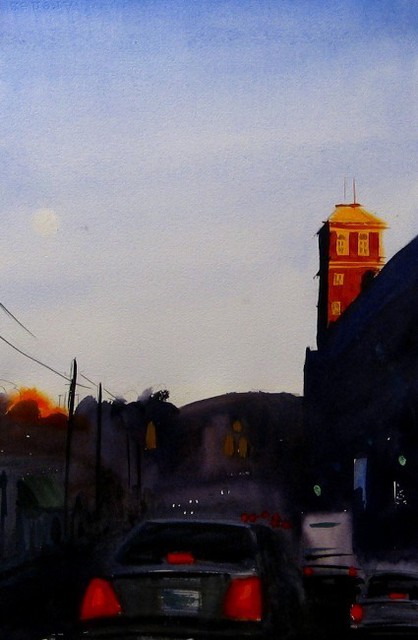 Artist Kenneth Ware. 'Moon Over Ponce' Artwork Image, Created in 2006, Original Watercolor. #art #artist