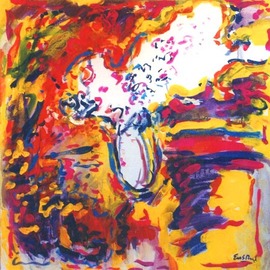 Wayne Ensrud: 'white floral', 1985 Oil Painting, Floral. Artist Description: Always seeking the unexpected, I reversed the vibrant floral hues into its exterior creating a dramatic composition full of life and energy. ...