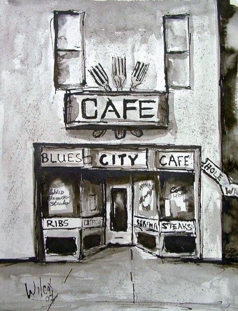 Artist Wayne Wilcox. 'Blues City Cafe Memphis' Artwork Image, Created in 2004, Original Photography Black and White. #art #artist