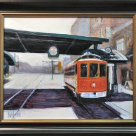 Wayne Wilcox: 'Main Street Trolley', 2010 Oil Painting, Cityscape. Artist Description:    Memphis Trolley   ...