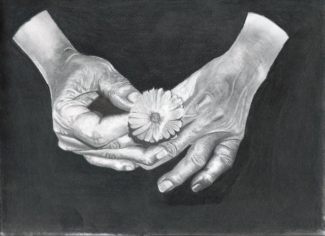 Walter Richter  'Old Hands', created in 2013, Original Drawing Pencil.