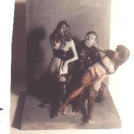 Harry Weisburd: 'Artist and 2 Models', 2001 Ceramic Sculpture, Erotic. Artist Description: Painted Ceramic  and Wood Sculpture  ...