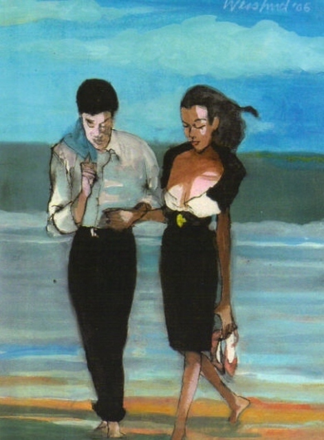 Artist Harry Weisburd. 'Beach Couple' Artwork Image, Created in 2006, Original Pottery. #art #artist