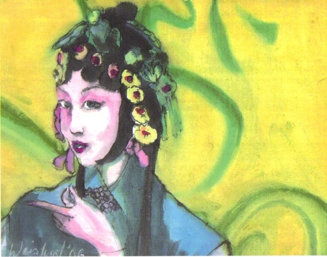 Artist Harry Weisburd. 'Chinese Opera Woman Singer' Artwork Image, Created in 2006, Original Pottery. #art #artist