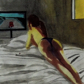 Figure Watching Wed Screen TV By Harry Weisburd