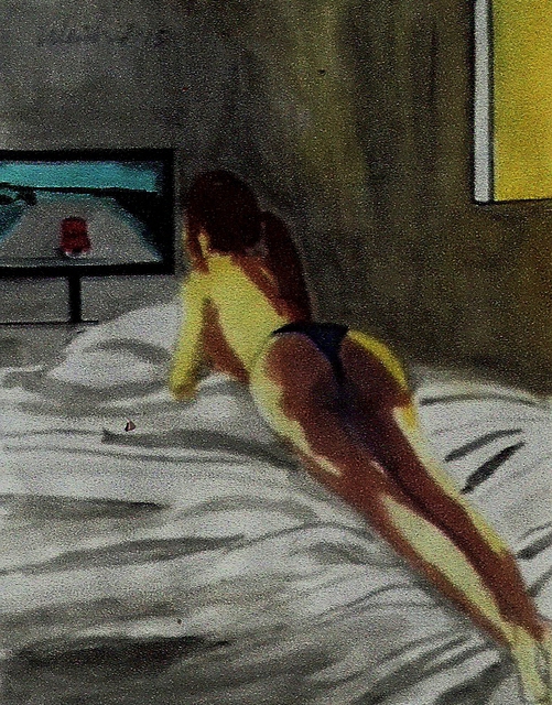 Harry Weisburd  'Figure Watching Wide Screen TV', created in 2015, Original Pottery.