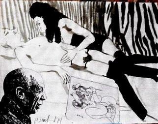 Harry Weisburd: 'Homage to Picasso ', 2014 Ink Drawing, Figurative.            Picasso drawing of man and woman Cubist style          ...