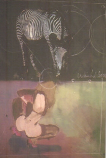 Artist Harry Weisburd. 'Kneeling Circus Bare Back Rider With Zebra' Artwork Image, Created in 2006, Original Pottery. #art #artist